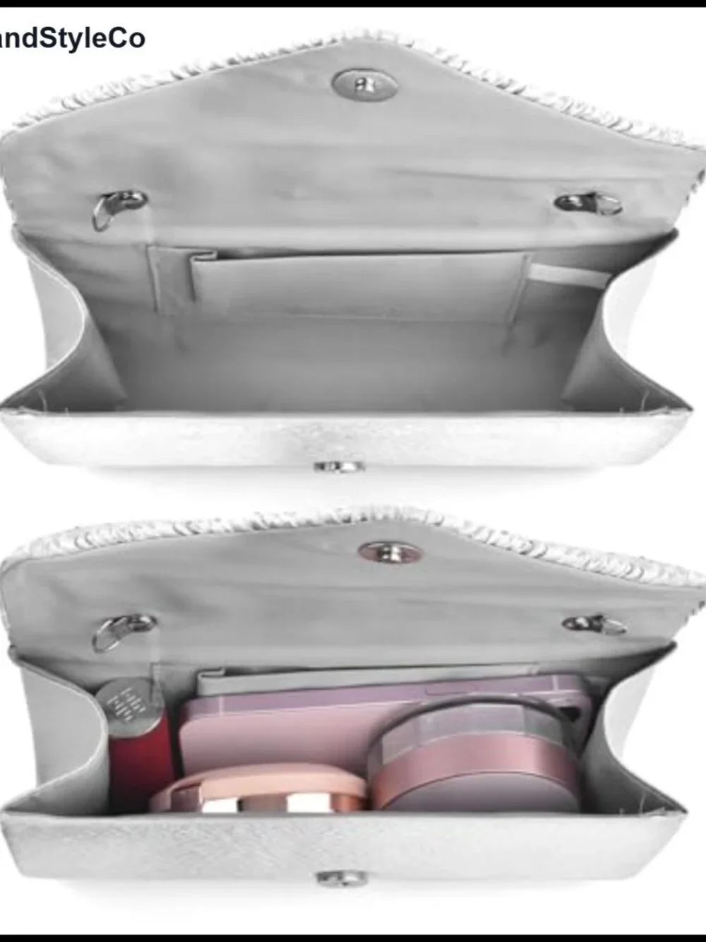 Satin Envelope Clutch Evening Bag with Rhinestones & Detachable Chain for